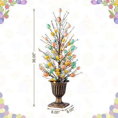Glitzhome 36"H Easter Urn Porch Tree, 20 Warm White Lights with timer