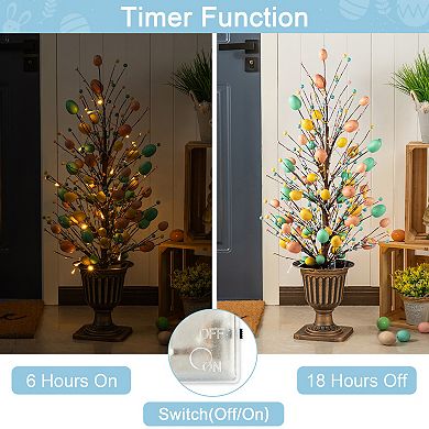 Glitzhome 36"H Easter Urn Porch Tree, 20 Warm White Lights with timer