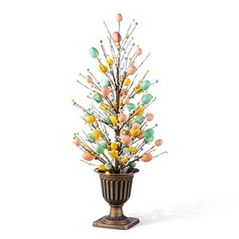 Glitzhome 36"H Easter Urn Porch Tree, 20 Warm White Lights with timer