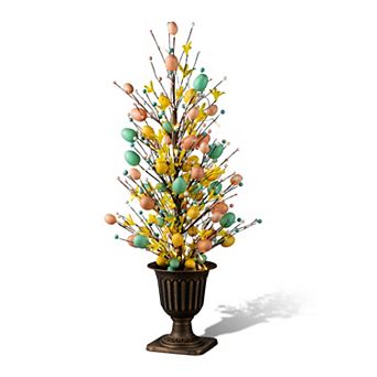 Glitzhome 36"H Easter Urn Porch Tree, 20 Warm White Lights with timer