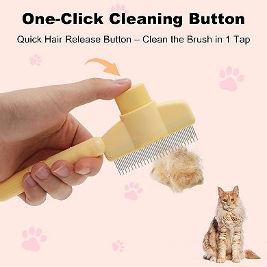 Cat Comb, Pet Hair Removal, Flea Comb, Grooming Brush with Release Button, De-Shedding Brush