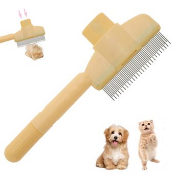 Cat Comb, Pet Hair Removal, Flea Comb, Grooming Brush with Release Button, De-Shedding Brush