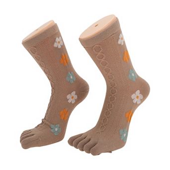 Comfortable Five Toe Socks Mid-length Cute Flower Socks for Women 1 Pair