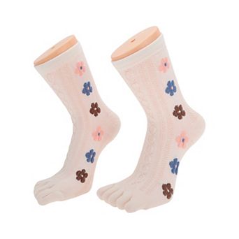 Comfortable Five Toe Socks Mid-length Cute Flower Socks for Women 1 Pair