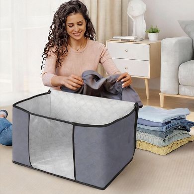 6 Pack Foldable Non-Woven Fabric Storage Bags, 17 Gallons, Reinforced Handles, Easy to Clean