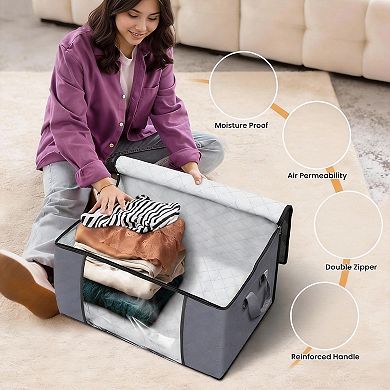 6 Pack Foldable Non-Woven Fabric Storage Bags, 17 Gallons, Reinforced Handles, Easy to Clean