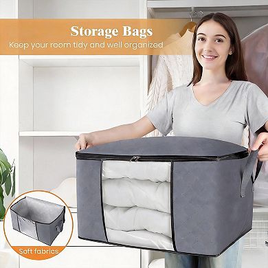 6 Pack Foldable Non-Woven Fabric Storage Bags, 17 Gallons, Reinforced Handles, Easy to Clean