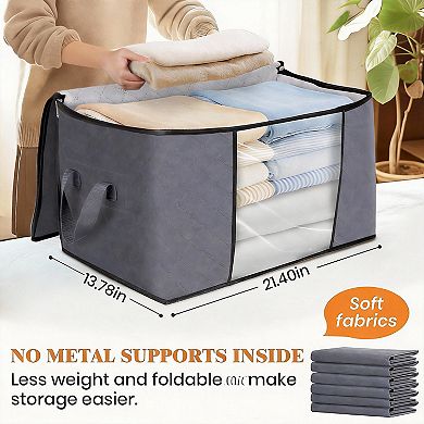 6 Pack Foldable Non-Woven Fabric Storage Bags, 17 Gallons, Reinforced Handles, Easy to Clean