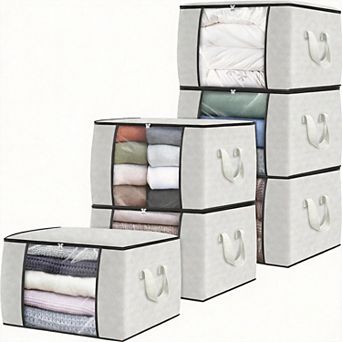 6 Pack Foldable Non-Woven Fabric Storage Bags, 17 Gallons, Reinforced Handles, Easy to Clean