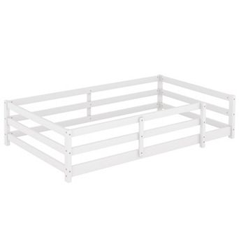 Floor Bed, Montessori Floor Bed with Fence, Kids Montessori Bed Twin Size, Wood Montessori Floor Bed