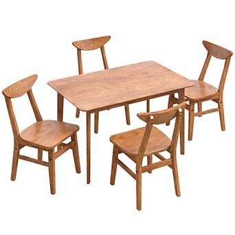 HOMCOM 5 pc Solid Wood Dining Table Set Kitchen Table and Chairs Walnut