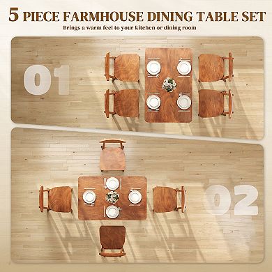 HOMCOM 5-Piece Solid Wood Dining Table Set Kitchen Table and Chairs Walnut