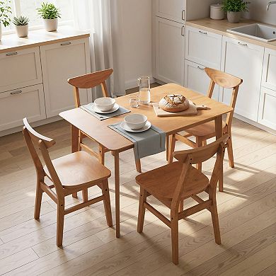 HOMCOM 5-Piece Solid Wood Dining Table Set Kitchen Table and Chairs Walnut