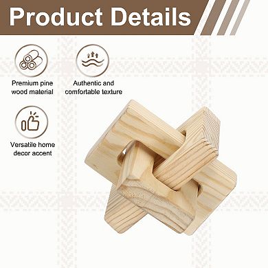 1Pc Wood Knot Decor, Chain Link Home Desktop Ornaments Hand Carved Farmhouse Decor Angular Square