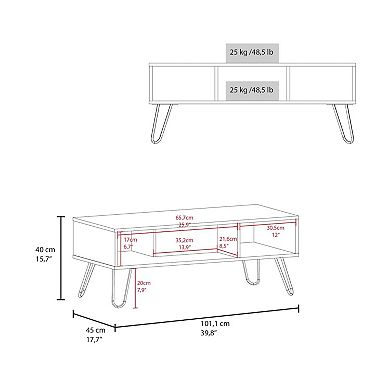 Selma Coffee Table with 4 Legs and 2 Shelves, White