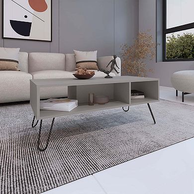 Selma Coffee Table with 4 Legs and 2 Shelves, White