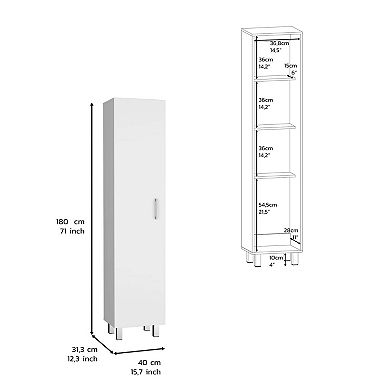 Vernon Slim Storage Cabinet with 4-Tier Shelf and Broom Hangers, White