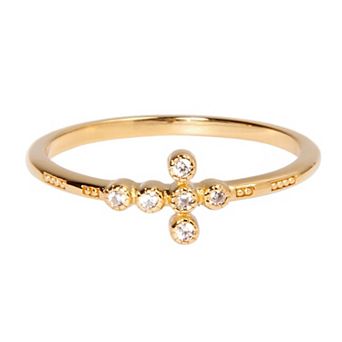 Belinda Jewelz 18k Gold Plated Vermeil CZ Accent Cross Stacking Band Ring