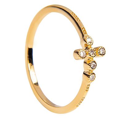 Belinda Jewelz 18k Gold Plated Vermeil CZ Accent Cross Stacking Band Ring
