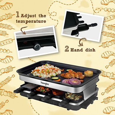16" Electric Raclette Grill with Nonstick Grill Plate and Adjustable Temperature Control