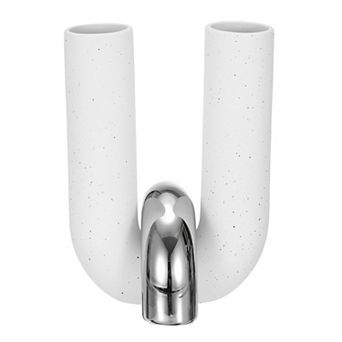 Ceramic Modern Flower Vase, U-Shape Art Ceramic Statues Centerpiece Ornament for Home Decor, White
