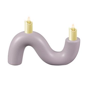 Ceramic Candle Holder, 7.9x1.7x3.9" Decorative Candle Display Holder Centerpiece Decoration, Purple