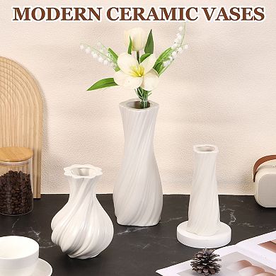 White Ceramic Twisted Vase for Home Decor, 9.5cm Wedding Centerpiece Modern Floral Ceramic Vase
