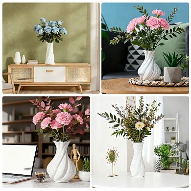 White Ceramic Twisted Vase for Home Decor, 9.5cm Wedding Centerpiece Modern Floral Ceramic Vase