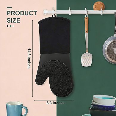 Extra Long Heat Resistant Oven Mitts with Non-slip Grip for BBQ, Baking, and Cooking