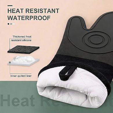 Extra Long Heat Resistant Oven Mitts with Non-slip Grip for BBQ, Baking, and Cooking