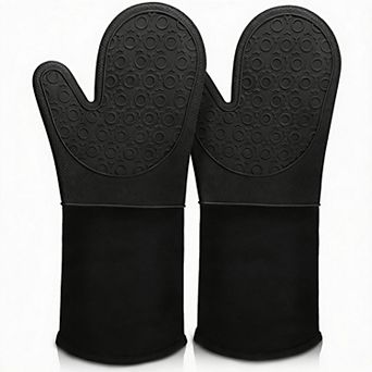 Extra Long Heat Resistant Oven Mitts with Non-slip Grip for BBQ, Baking, and Cooking