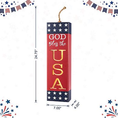Glitzhome 24.75"H Lighted Patriotic Decor, Patriotic Wooden Firecracker Porch Decor