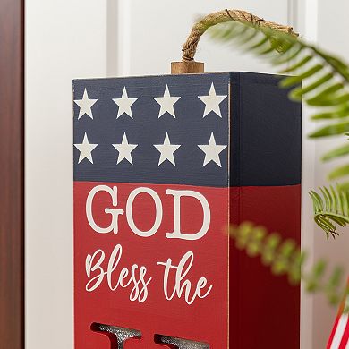 Glitzhome 24.75"H Lighted Patriotic Decor, Patriotic Wooden Firecracker Porch Decor