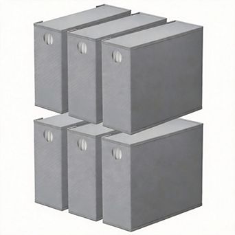 6 Pack Foldable Bed Sheet Organizers - Gray, 5"x15"x12.8" with Circle Window, Label Cards