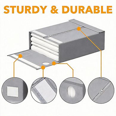6 Pack Foldable Bed Sheet Organizers - Gray, 5"x15"x12.8" with Circle Window, Label Cards