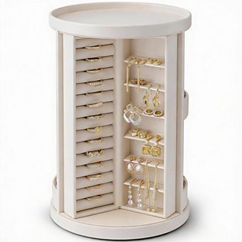 360° Rotating Jewelry Organizer with Open Storage and 6 Necklace Hooks