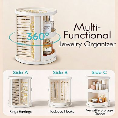 360° Rotating Jewelry Organizer with Open Storage and 6 Necklace Hooks