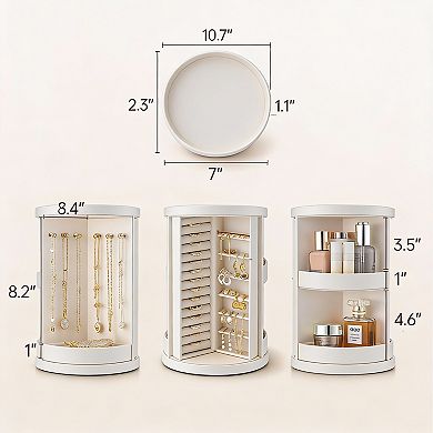360° Rotating Jewelry Organizer with Open Storage and 6 Necklace Hooks