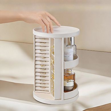 360° Rotating Jewelry Organizer with Open Storage and 6 Necklace Hooks