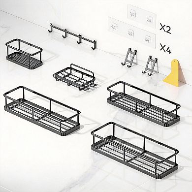 6-Piece Rustproof Shower Organizer Set with Adhesive Pads