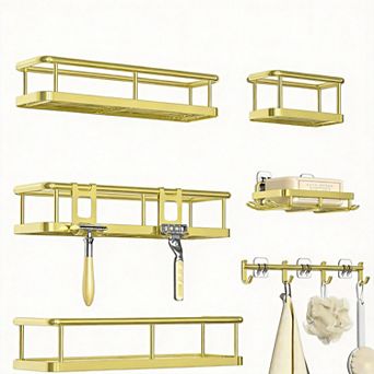 6 pc Rustproof Shower Organizer Set with Adhesive Pads