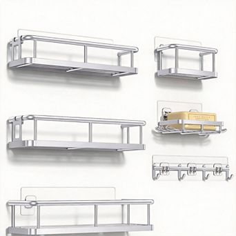 6 pc Rustproof Shower Organizer Set with Adhesive Pads
