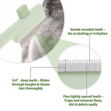 Cat Comb, Pet Hair Removal Brush with Release Button, Flea Comb Self-Cleaning Grooming Brush