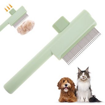 Cat Comb, Pet Hair Removal Brush with Release Button, Flea Comb Self-Cleaning Grooming Brush