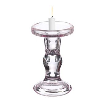 Vintage Crystal Candle Holder, French Nordic Diamond Glass Tealight Holder, Pink Roman Column