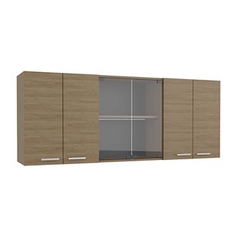 Oceana 150 Wall Cabinet with Four Doors, Two Shelves, Plate Organizer and Glass Door Storage