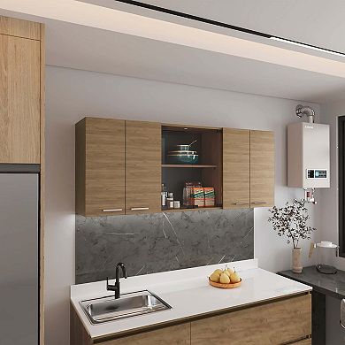 Oceana 150 Wall Cabinet with Four Doors, Two Shelves, Plate Organizer and Glass Door Storage