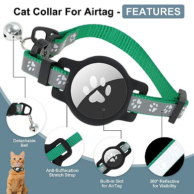 Reflective Collar with Bell Breakaway Cat Collar Holder for AirTag 1Pc