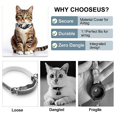 Reflective Collar with Bell Breakaway Cat Collar Holder for AirTag 1Pc