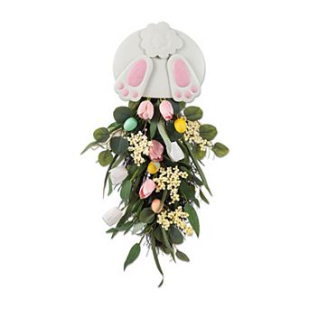 Glitzhome 26"H Bunny & Tulip Teardrop Wall Decor, Metal Wall Hanging Decoration for Easter Holiday